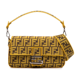 Fendi AB Fendi Yellow Canvas Fabric FRGMT x Zucca Embroidered Baguette Satchel Italy