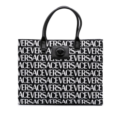 Versace AB Versace Black with White Canvas Fabric Logo Print Tote Italy