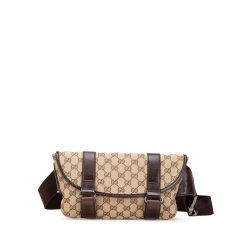 Gucci B Gucci Brown Beige Canvas Fabric GG Belt Bag Italy