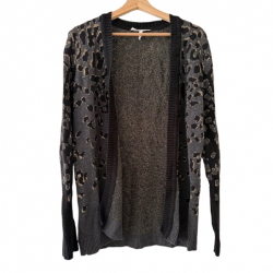 BCBGeneration Leopard Jacquard Cardigan in Charcoal Combo