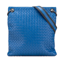Bottega Veneta B Bottega Veneta Blue Calf Leather Intrecciato Crossbody Italy