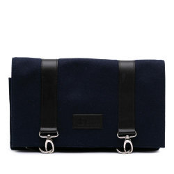 Christian Dior AB Dior Blue Navy Chemical Fiber Fabric Felt Travel Organizer Clutch Italy