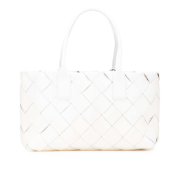 Bottega Veneta AB Bottega Veneta White Lambskin Leather Leather Small Lambskin Intrecciato Cabat Tote Italy