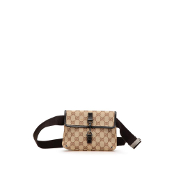 Gucci B Gucci Brown Beige Canvas Fabric GG Jackie Belt Bag Italy