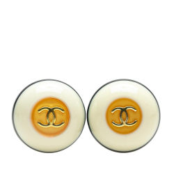 Chanel B Chanel White Resin Plastic CC Button Clip on Earrings France