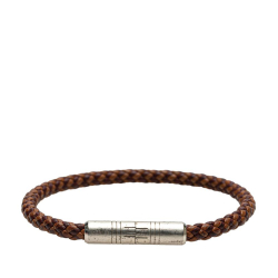 Hermès B Hermès Brown with Silver Calf Leather Swift Dressage Single Tour Bracelet Italy