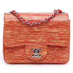 Chanel B Chanel Orange Patent Leather Leather Mini Square Classic Patent Striped Single Flap France