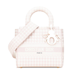 Christian Dior B Dior Pink Light Pink Canvas Fabric Medium Embroidered Houndstooth Lady D Lite Italy