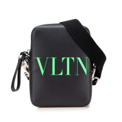 Valentino AB Valentino Black with Green Calf Leather Small VLTN Crossbody Italy