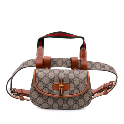 Gucci AB Gucci Brown Beige Coated Canvas Fabric Mini GG Supreme Web Bamboo 1947 Belt Bag Italy