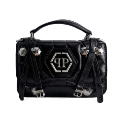 Philipp Plein Superheroin Hexagon Small Calf Leather 2-Ways Flap Belt Bag Black