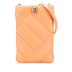 Bvlgari AB Bvlgari Orange Light Orange Calf Leather Serpenti Cabochon Phone Case Crossbody Italy