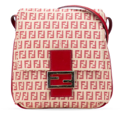 Fendi B Fendi Brown Beige with Red Canvas Fabric Zucchino Flap Crossbody Italy