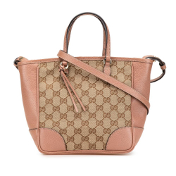 Gucci B Gucci Brown Beige Canvas Fabric Small GG Bree Satchel Italy