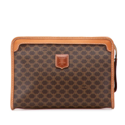 Celine B Celine Brown Coated Canvas Fabric Macadam Clutch Italy