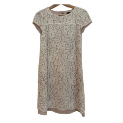 Massimo Dutti Robe rose/ivoire avec détails en dentelle