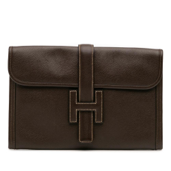 Hermès B Hermès Brown Dark Brown Calf Leather Epsom Jige PM France