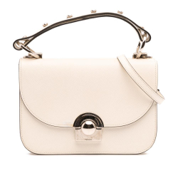 Prada B Prada White Ivory Saffiano Leather Lux Arcade Satchel Italy