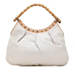 Gucci B Gucci White Calf Leather Woven Bamboo Studded Hobo Italy