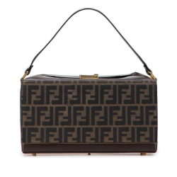 Fendi B Fendi Brown Canvas Fabric Zucca Push Lock Box Handbag Italy