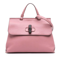 Gucci B Gucci Pink Calf Leather Medium Bamboo Daily Satchel Italy