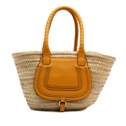 Chloé B Chloé Brown Beige with Yellow Mustard Raffia Natural Material Medium Marcie Basket Tote Spain