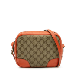 Gucci B Gucci Brown Beige with Orange Canvas Fabric GG Bree Crossbody Italy