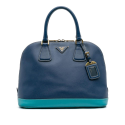 Prada B Prada Blue Dark Blue Saffiano Leather Bicolor Lux Promenade Dome Handbag Italy