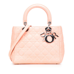 Christian Dior B Dior Pink Salmon Lambskin Leather Leather Medium Lambskin Cannage Lady Dior Italy
