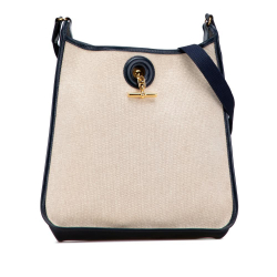 Hermès AB Hermès Brown Beige with Blue Midnight Blue Canvas Fabric Toile H and Barenia Vespa PM France