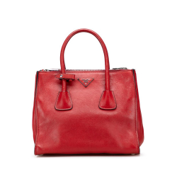 Prada B Prada Red Calf Leather Glace Twin Pocket Satchel Italy