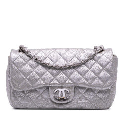 Chanel B Chanel Silver Calf Leather Quilted Aged skin On The Rocks Flap France