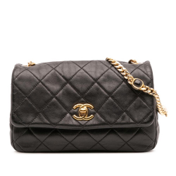 Chanel B Chanel Black Lambskin Leather Leather Small Quilted Lambskin Resin Pearl Chain Flap Italy