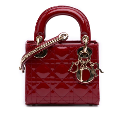 Christian Dior B Dior Red Dark Red Patent Leather Leather Mini Patent Cannage Lady Dior France
