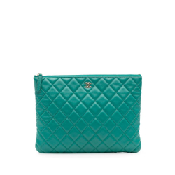 Chanel B Chanel Green Lambskin Leather Leather Medium Quilted Lambskin O Case Clutch Italy