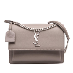 Saint Laurent B Saint Laurent Gray Calf Leather Medium Monogram Sunset Crossbody Italy