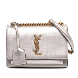 Saint Laurent B Saint Laurent Gold Light Gold Calf Leather Small Metallic skin Monogram Sunset Crossbody Italy