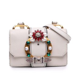 Miu Miu B Miu Miu White Goatskin Leather Madras Soft Calf Crystal Embellished Crossbody Italy
