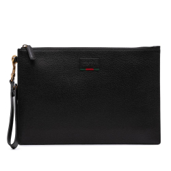 Gucci AB Gucci Black Calf Leather Web Agora Clutch Italy
