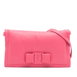 Ferragamo B Ferragamo Pink Blush Calf Leather Mini Padded Viva Bow Crossbody Italy