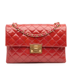 Chanel AB Chanel Red Goatskin Leather Quilted Patent Pagoda Accordion Flap France