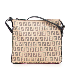 Fendi B Fendi Brown Beige Canvas Fabric Zucchino Crossbody Italy
