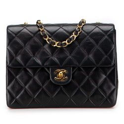 Chanel B Chanel Black Lambskin Leather Leather Square Quilted Lambskin Single Flap France