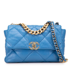 Chanel B Chanel Blue Lambskin Leather Leather Large Lambskin 19 Flap Italy