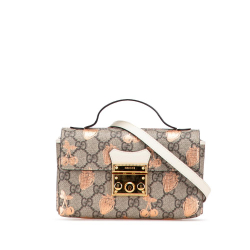 Gucci AB Gucci Brown Beige with White Coated Canvas Fabric Mini GG Supreme Berry Padlock Satchel Italy