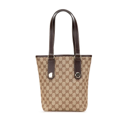 Gucci B Gucci Brown Beige Canvas Fabric GG Charmy Shoulder Bag Italy