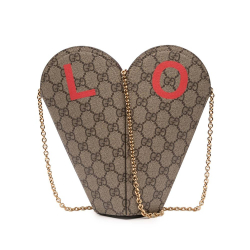 Gucci AB Gucci Brown Beige Coated Canvas Fabric Valentines Day GG Supreme Love Heart Bag Italy