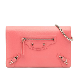 Balenciaga B Balenciaga Pink Calf Leather Grained skin Motocross Classic Wallet on Chain Italy