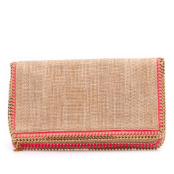 Stella McCartney B Stella McCartney Brown Beige Raffia Natural Material Falabella Fold Over Clutch Italy