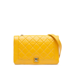 Chanel B Chanel Yellow Calf Leather Crumpled skin Bi Quilted Vintage Full Flap France